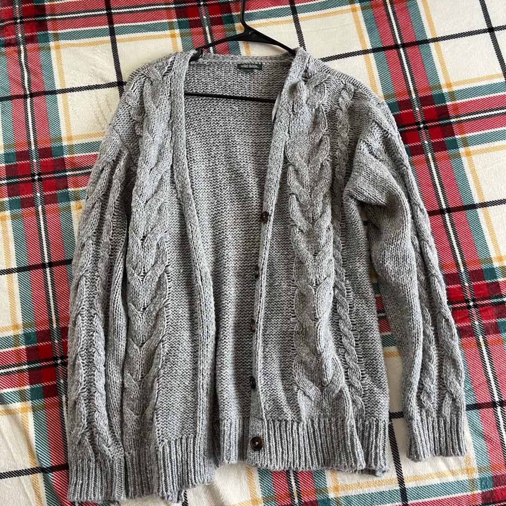 gray cable knit cardigan